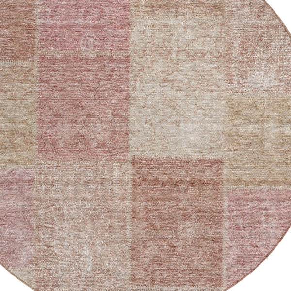 Homeroots 3' Stylish Green Copper And Mint Patchwork Washable Rug For Indoor Outdoor Spaces, Durable & Versatile 8' Round Polyester 580678