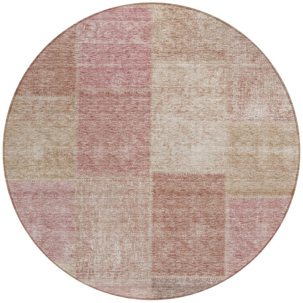 Homeroots 3' Stylish Green Copper And Mint Patchwork Washable Rug For Indoor Outdoor Spaces, Durable & Versatile 8' Round Polyester 580678