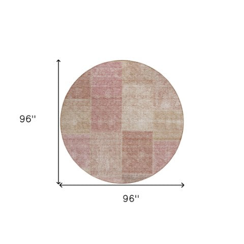 Homeroots 3' Stylish Green Copper And Mint Patchwork Washable Rug For Indoor Outdoor Spaces, Durable & Versatile 8' Round Polyester 580678