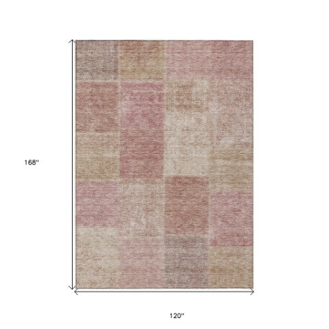 Homeroots 3' Stylish Green Copper And Mint Patchwork Washable Rug For Indoor Outdoor Spaces, Durable & Versatile 10' X 14' Polyester 580681