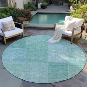 Homeroots 3' Stylish Green Copper And Mint Patchwork Washable Rug For Indoor Outdoor Spaces, Durable & Versatile 8' Round Polyester 580696