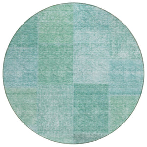 HomeRoots 5' Vibrant Teal Blue Sage Green Patchwork Rug – Durable, Washable Design for Indoor & Outdoor Use 8' Round 580696