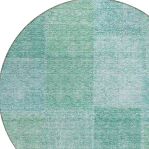 Homeroots 3' Stylish Green Copper And Mint Patchwork Washable Rug For Indoor Outdoor Spaces, Durable & Versatile 8' Round Polyester 580696
