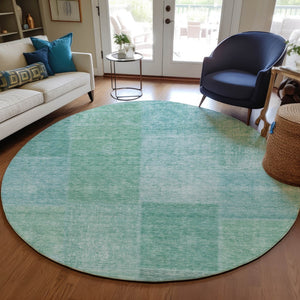Homeroots 3' Stylish Green Copper And Mint Patchwork Washable Rug For Indoor Outdoor Spaces, Durable & Versatile 8' Round Polyester 580696