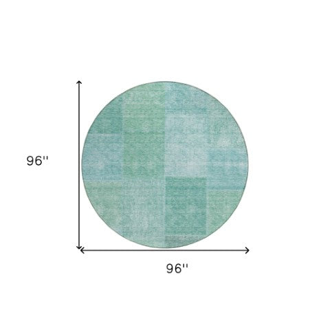 Homeroots 3' Stylish Green Copper And Mint Patchwork Washable Rug For Indoor Outdoor Spaces, Durable & Versatile 8' Round Polyester 580696