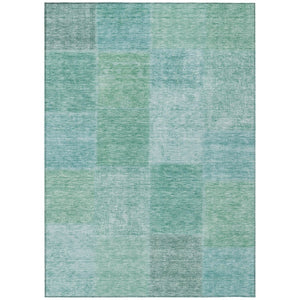 HomeRoots 5' Vibrant Teal Blue Sage Green Patchwork Rug – Durable, Washable Design for Indoor & Outdoor Use 8' X 10' 580697
