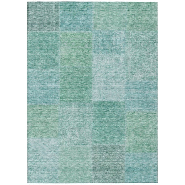 HomeRoots 5' Vibrant Teal Blue Sage Green Patchwork Rug – Durable, Washable Design for Indoor & Outdoor Use 8' X 10' 580697