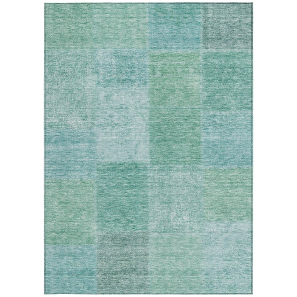 Homeroots 3' Stylish Green Copper And Mint Patchwork Washable Rug For Indoor Outdoor Spaces, Durable & Versatile 8' X 10' Polyester 580697