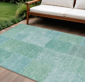Homeroots 3' Stylish Green Copper And Mint Patchwork Washable Rug For Indoor Outdoor Spaces, Durable & Versatile 10' X 14' Polyester 580699