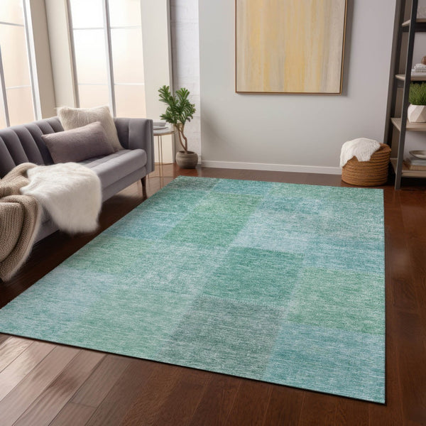Homeroots 3' Stylish Green Copper And Mint Patchwork Washable Rug For Indoor Outdoor Spaces, Durable & Versatile 10' X 14' Polyester 580699