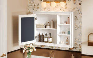 English Elm 36'' Modern Medicine Cabinet Wall Mounted Mirror with Adjustable Shelf, MDF Durable Storage, White N710P322791K