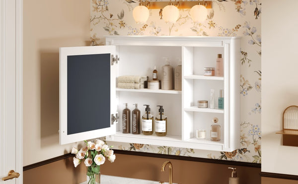 English Elm 36'' Modern Medicine Cabinet Wall Mounted Mirror with Adjustable Shelf, MDF Durable Storage, White N710P322791K