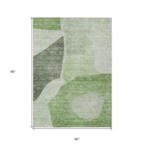 Homeroots 3' Abstract Washable Area Rug In Olive And Fern Green For Stylish Indoor And Outdoor Spaces 5' X 8' Polyester 580701