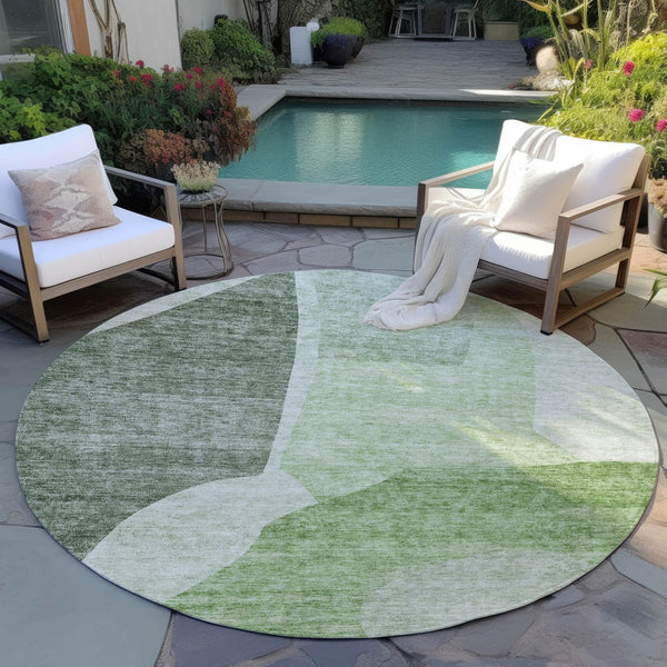 Homeroots 3' Abstract Washable Area Rug In Olive And Fern Green For Stylish Indoor And Outdoor Spaces 8' Round Polyester 580702
