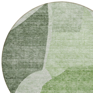 Homeroots 3' Abstract Washable Area Rug In Olive And Fern Green For Stylish Indoor And Outdoor Spaces 8' Round Polyester 580702
