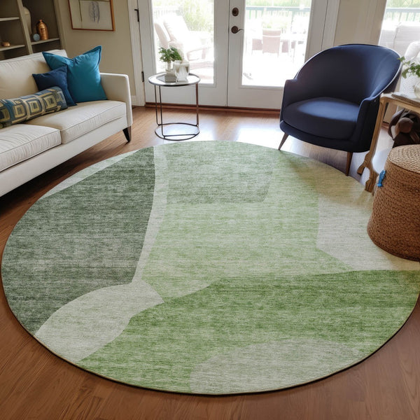 Homeroots 3' Abstract Washable Area Rug In Olive And Fern Green For Stylish Indoor And Outdoor Spaces 8' Round Polyester 580702