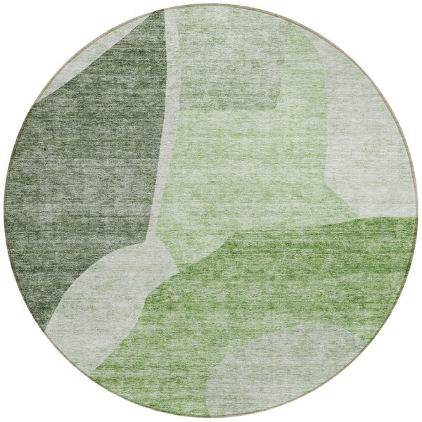 Homeroots 3' Abstract Washable Area Rug In Olive And Fern Green For Stylish Indoor And Outdoor Spaces 8' Round Polyester 580702