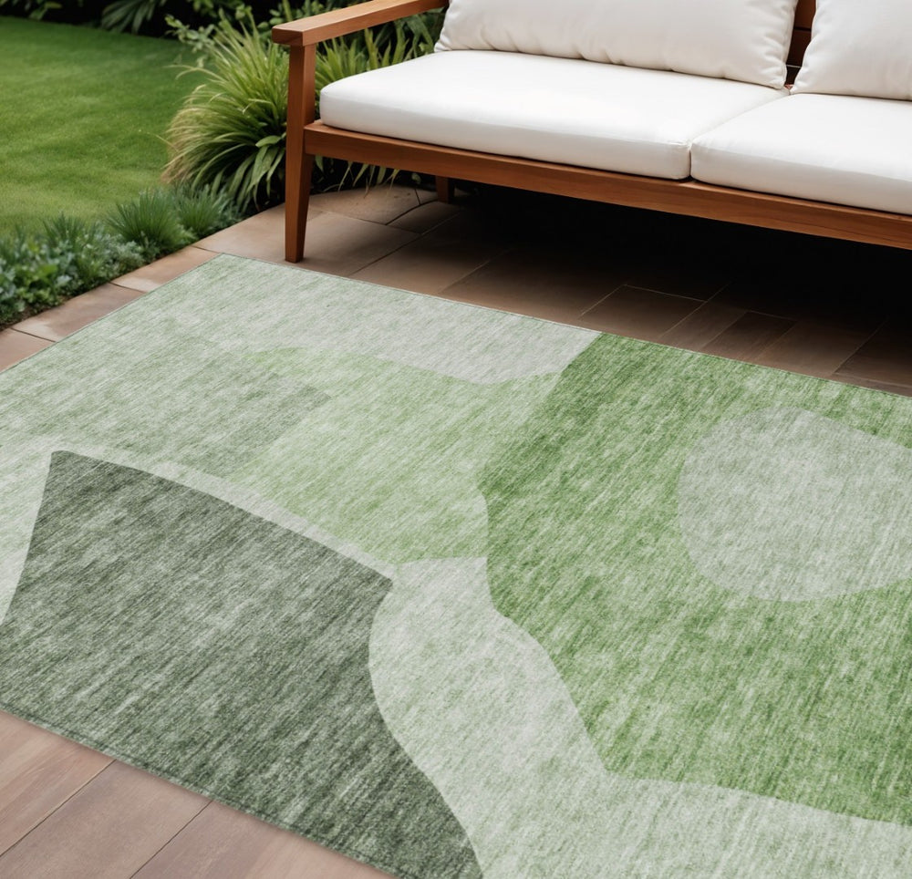 HomeRoots 9' Abstract Olive and Fern Green Washable Area Rug for Indoor and Outdoor Durability and Style 9' X 12' 580704