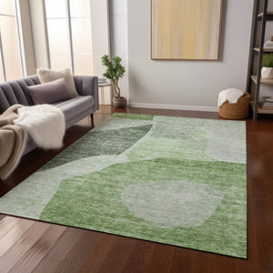 Homeroots 3' Abstract Washable Area Rug In Olive And Fern Green For Stylish Indoor And Outdoor Spaces 9' X 12' Polyester 580704