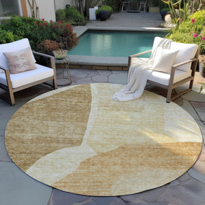 Homeroots 3' Abstract Washable Area Rug In Olive And Fern Green For Stylish Indoor And Outdoor Spaces 8' Round Polyester 580708