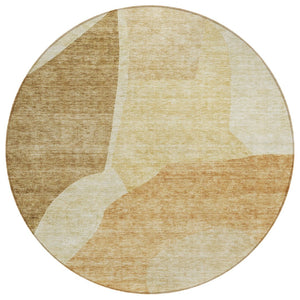 HomeRoots 5' Abstract Indoor Outdoor Area Rug in Warm Beige, Copper, and Brown - Stain-Resistant & Washable 8' Round 580708