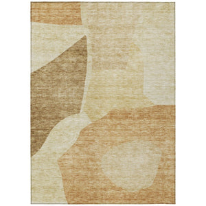 HomeRoots 5' Abstract Indoor Outdoor Area Rug in Warm Beige, Copper, and Brown - Stain-Resistant & Washable 8' X 10' 580709