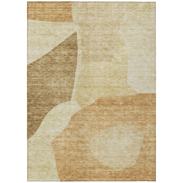 HomeRoots 5' Abstract Indoor Outdoor Area Rug in Warm Beige, Copper, and Brown - Stain-Resistant & Washable 10' X 14' 580711