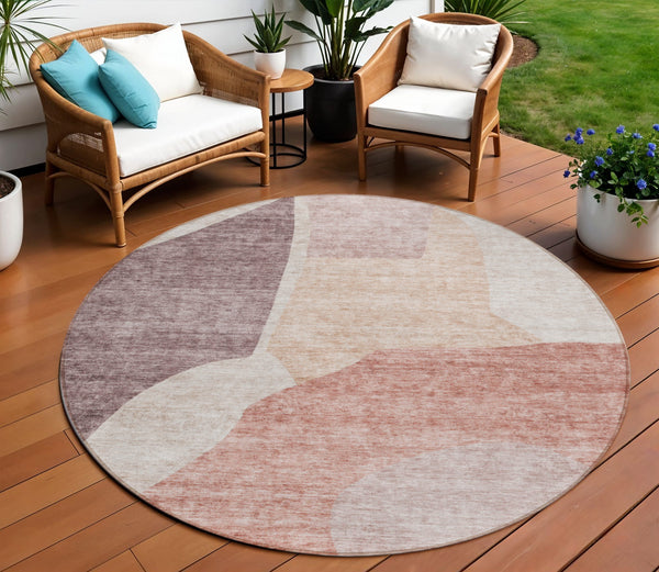 Homeroots 3' Abstract Washable Area Rug In Olive And Fern Green For Stylish Indoor And Outdoor Spaces 8' Round Polyester 580714