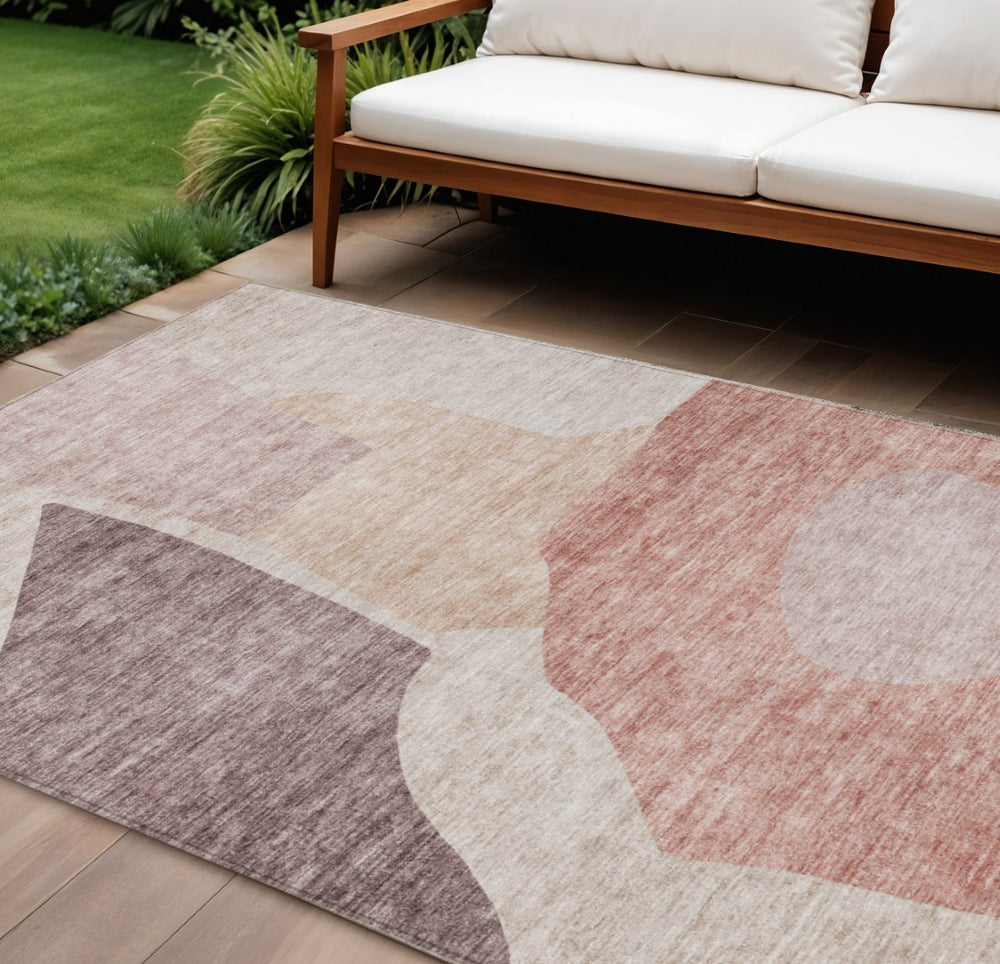 HomeRoots 9' Blush Pink and Mauve Abstract Washable Area Rug – Durable, Stylish Design for Indoor and Outdoor Use 9' X 12' 580716