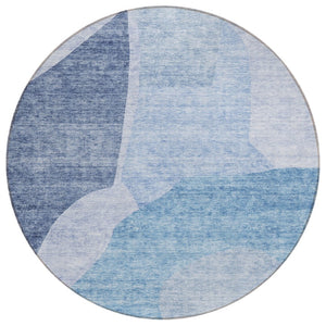 HomeRoots 5' Denim Blue and Navy Abstract Area Rug – Durable, Washable, Stylish for Indoor and Outdoor Use 8' Round 580720