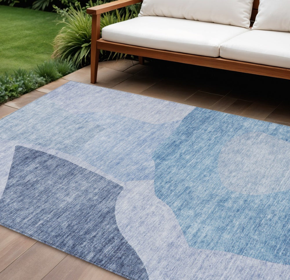 HomeRoots 5' Denim Blue and Navy Abstract Area Rug – Durable, Washable, Stylish for Indoor and Outdoor Use 10' X 14' 580723