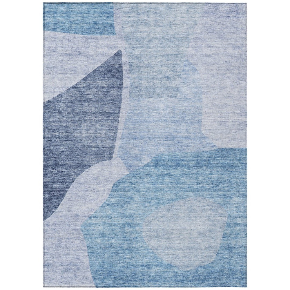 HomeRoots 5' Denim Blue and Navy Abstract Area Rug – Durable, Washable, Stylish for Indoor and Outdoor Use 10' X 14' 580723