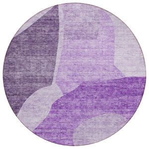 HomeRoots 5' Stylish Eggplant Purple Lilac Abstract Washable Area Rug for Modern Indoor & Outdoor Spaces 8' Round 580726