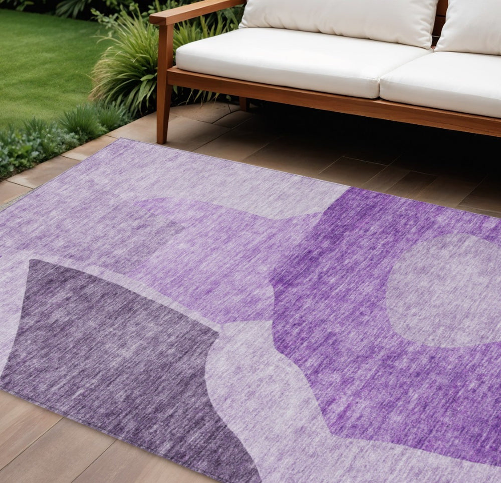 HomeRoots 9' Abstract Eggplant and Lilac Area Rug - Durable, Washable, Indoor-Outdoor, Modern Design for Any Space 9' X 12' 580728