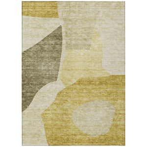 HomeRoots 5' Gold Beige and Wheat Abstract Area Rug - Modern Washable Design for Indoor and Outdoor Spaces 5' X 8' 580731
