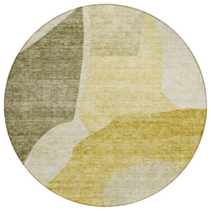 HomeRoots 5' Gold Beige and Wheat Abstract Area Rug - Modern Washable Design for Indoor and Outdoor Spaces 8' Round 580732