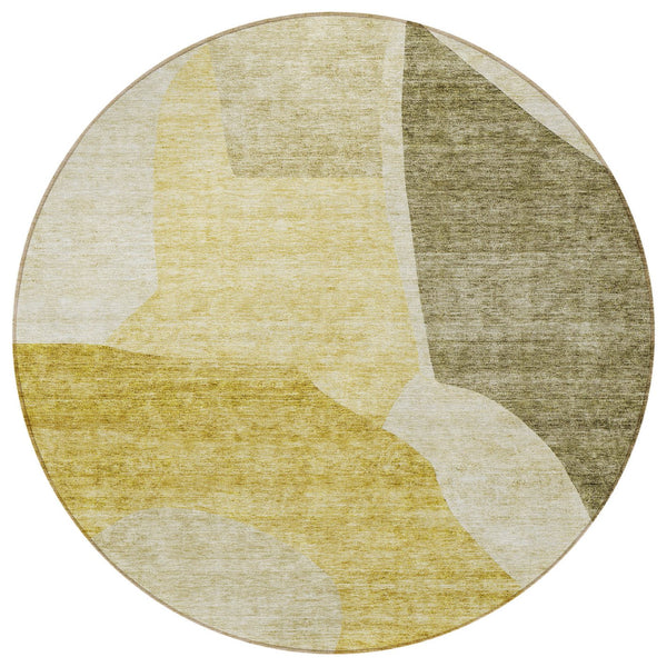 Homeroots 3' Abstract Washable Area Rug In Olive And Fern Green For Stylish Indoor And Outdoor Spaces 8' Round Polyester 580732