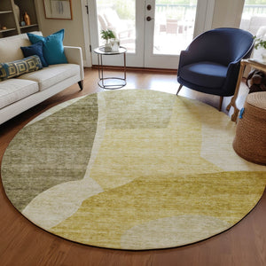 Homeroots 3' Abstract Washable Area Rug In Olive And Fern Green For Stylish Indoor And Outdoor Spaces 8' Round Polyester 580732