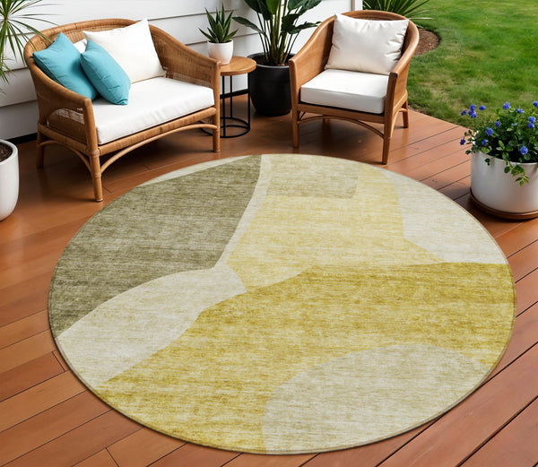 Homeroots 3' Abstract Washable Area Rug In Olive And Fern Green For Stylish Indoor And Outdoor Spaces 8' Round Polyester 580732