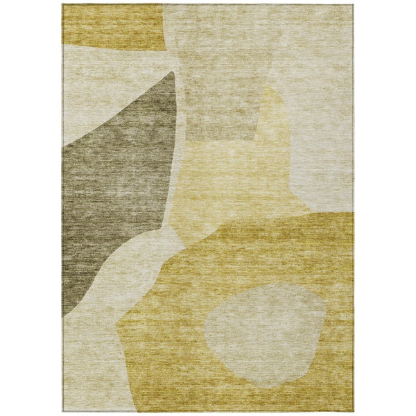 HomeRoots 5' Gold Beige and Wheat Abstract Area Rug - Modern Washable Design for Indoor and Outdoor Spaces 8' X 10' 580733