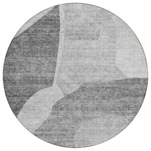 HomeRoots 5' Silver Gray & Graphite Abstract Area Rug – Stylish, Washable, Durable for Indoor & Outdoor Use 8' Round 580738