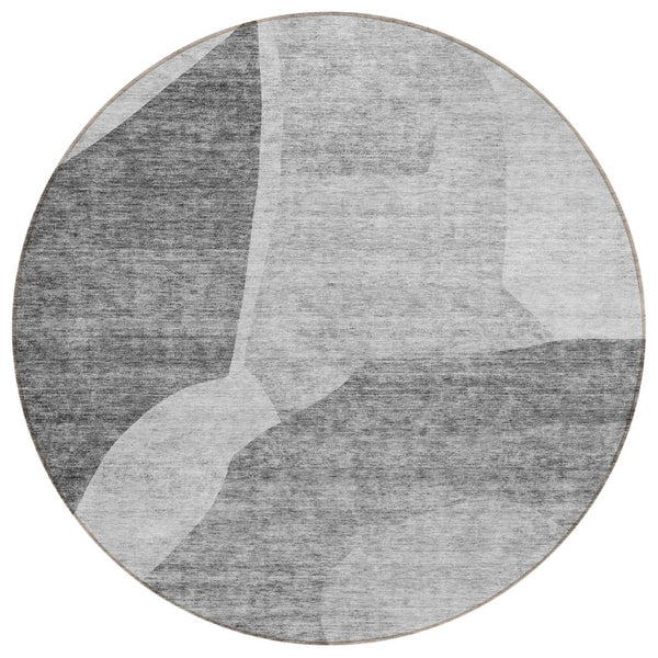 HomeRoots 5' Silver Gray & Graphite Abstract Area Rug – Stylish, Washable, Durable for Indoor & Outdoor Use 8' Round 580738