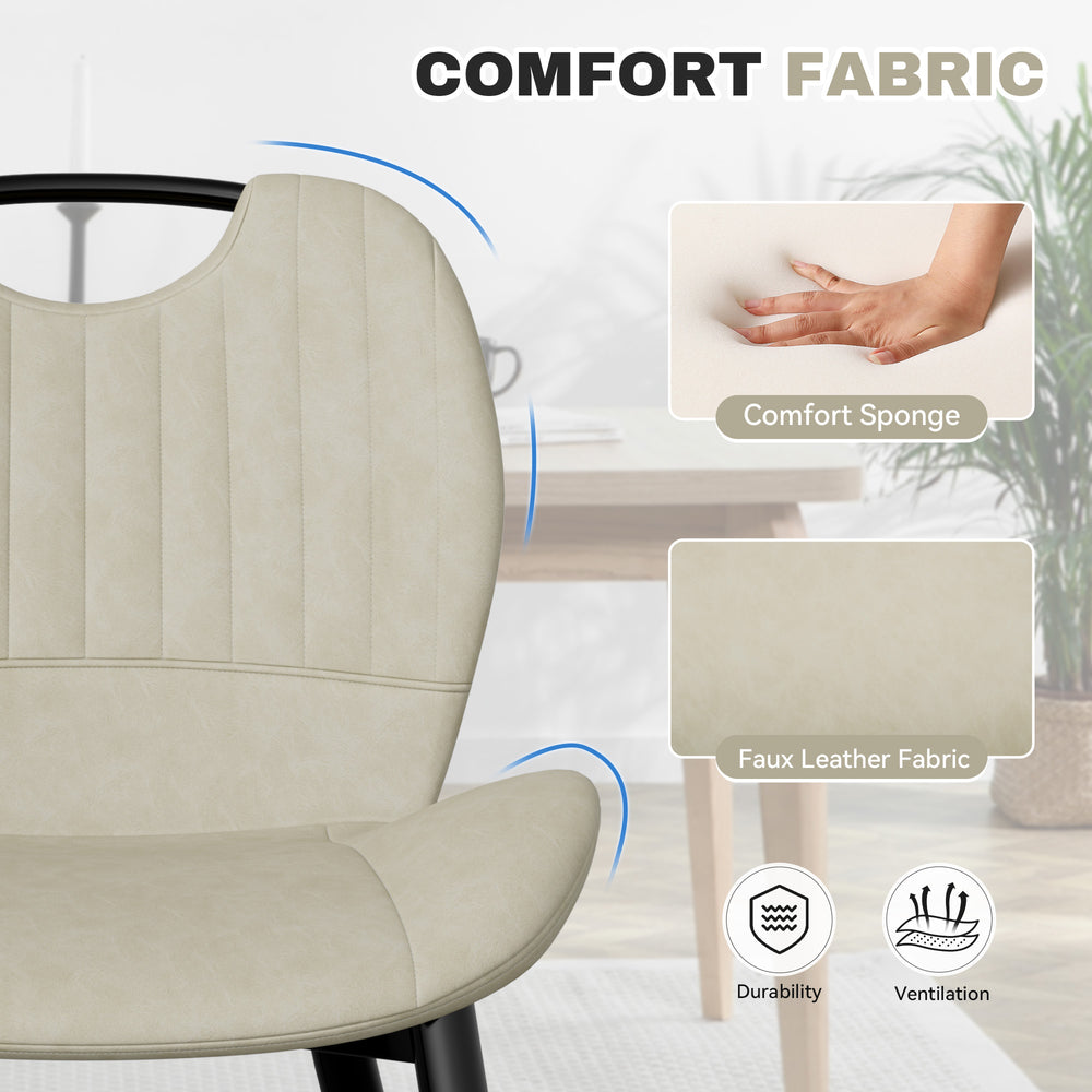 English Elm Dining Chair Set Of 2 – Modern Beige Pu Leather Armless Chairs With Comfy Backrest & Solid Wood Legs T3950P396416