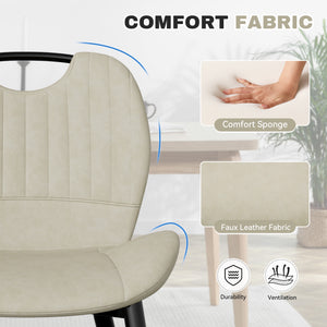 English Elm Dining Chair Set Of 2 – Modern Beige Pu Leather Armless Chairs With Comfy Backrest & Solid Wood Legs T3950P396416