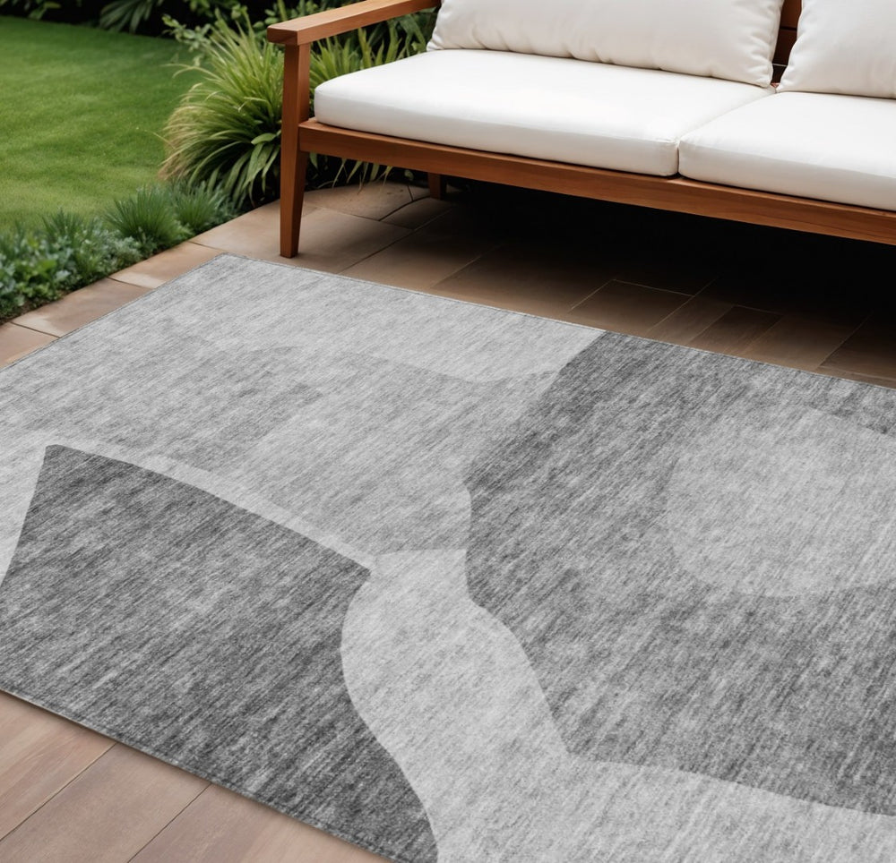 HomeRoots 5' Silver Gray & Graphite Abstract Area Rug – Stylish, Washable, Durable for Indoor & Outdoor Use 10' X 14' 580741