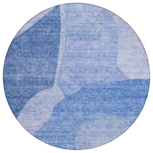 HomeRoots 5' Navy Blue and Denim Abstract Area Rug – Stylish, Durable, Washable for Indoor and Outdoor Spaces 8' Round 580744