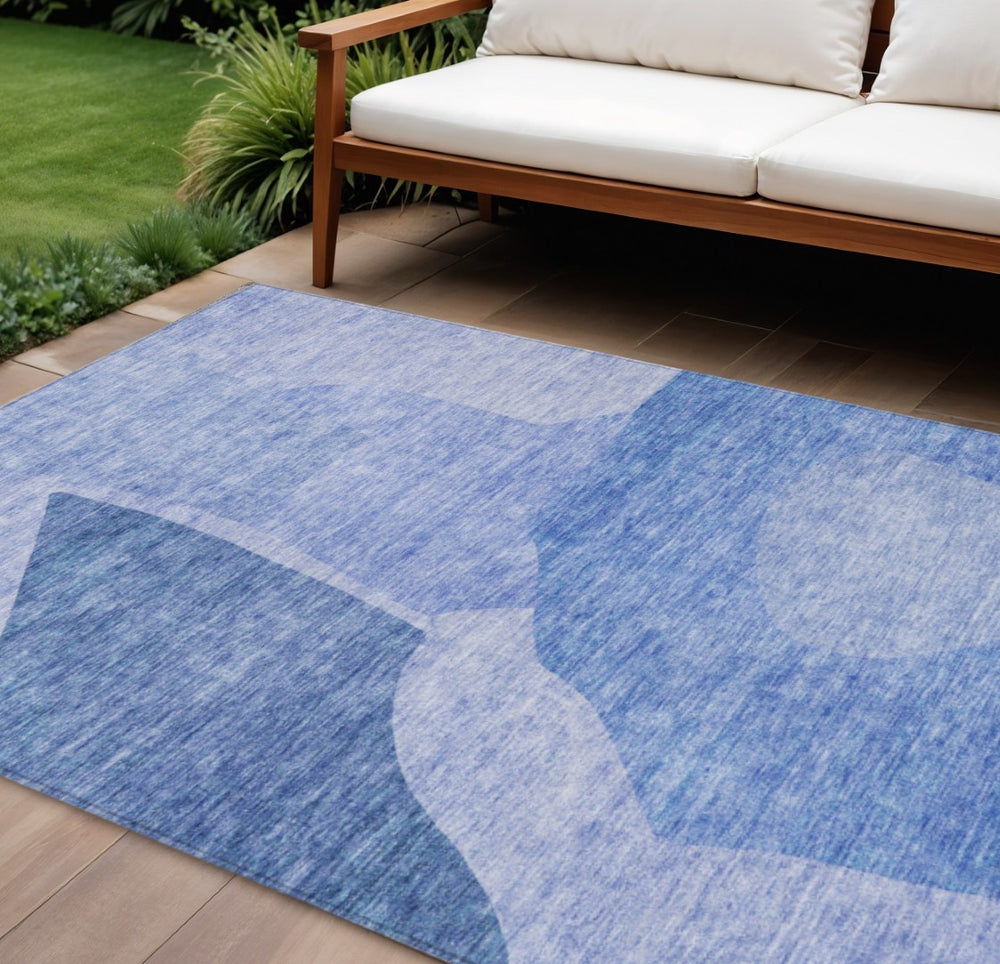 HomeRoots 9' Navy Blue and Denim Abstract Washable Area Rug – Durable, Stylish, Perfect for Indoor & Outdoor Use 9' X 12' 580746