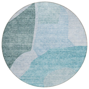 HomeRoots 5' Teal Blue and Artichoke Green Abstract Area Rug – Washable, Durable, Perfect for Indoor & Outdoor Spaces 8' Round 580750