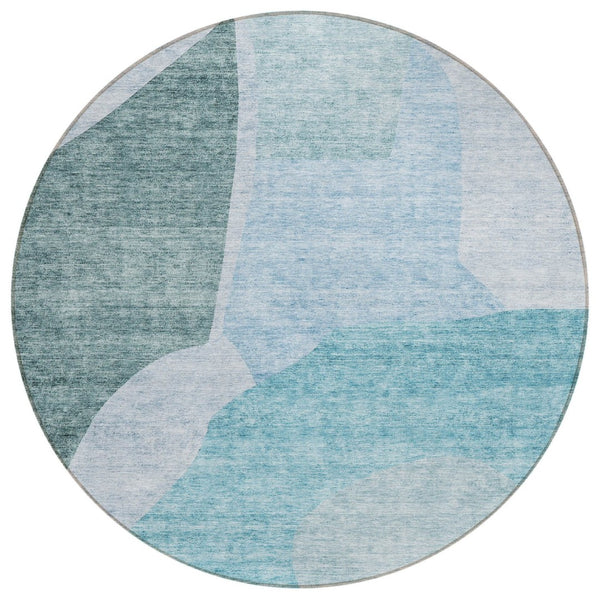 HomeRoots 5' Teal Blue and Artichoke Green Abstract Area Rug – Washable, Durable, Perfect for Indoor & Outdoor Spaces 8' Round 580750