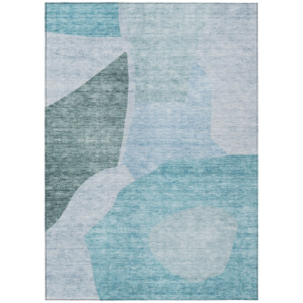 HomeRoots 5' Teal Blue and Artichoke Green Abstract Area Rug – Washable, Durable, Perfect for Indoor & Outdoor Spaces 8' X 10' 580751